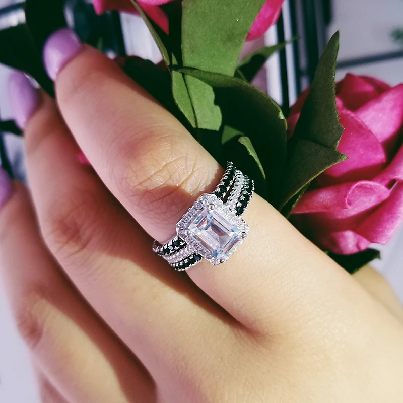 925 Sterling silver wedding Rings set 3 in 1 band ring for Women engagement bridal fashion jewelry finger moonso R1997x