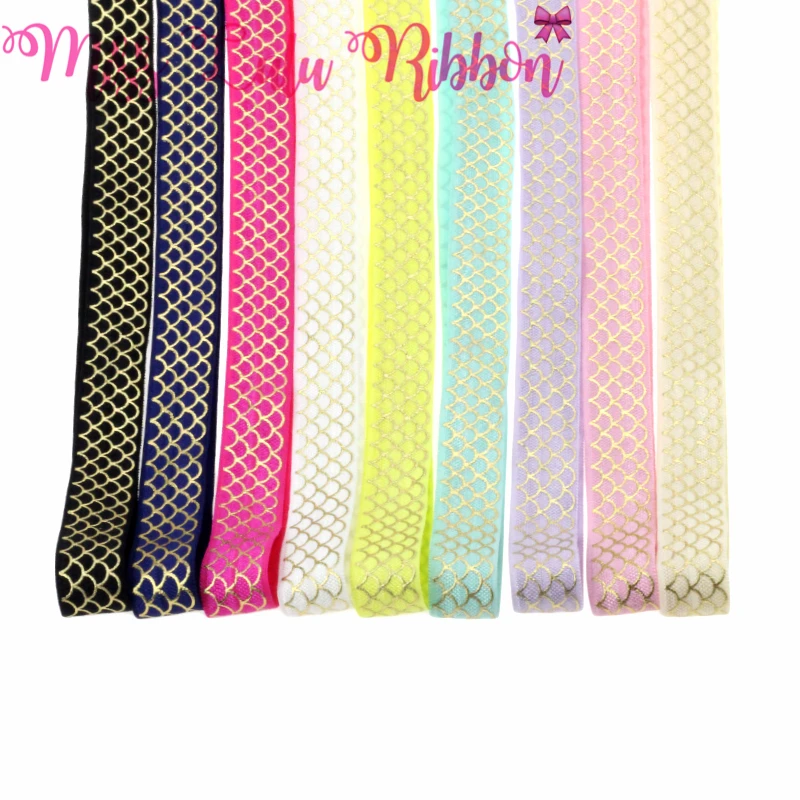 

5/8"16mm feather gold foil printed elastic ribbon glitter fold over elastic ribbon DIY handmade hair band, hair tie band 10yards