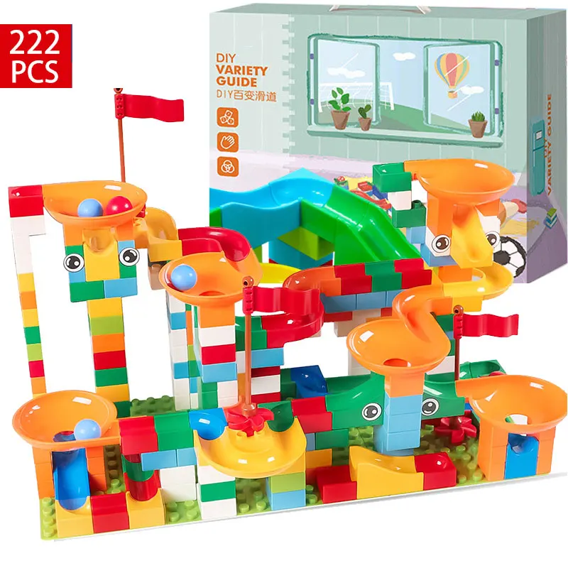 

Color Box Package 52-222pcs Marble Race Run Maze Ball Track Building Blocks Toys Large particle Compatible LegoINGlys Duploe