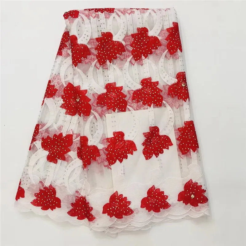 

New polyester clear stones on mesh heavy embroidery hight quanlity bridel lace fabric HJ1151-1