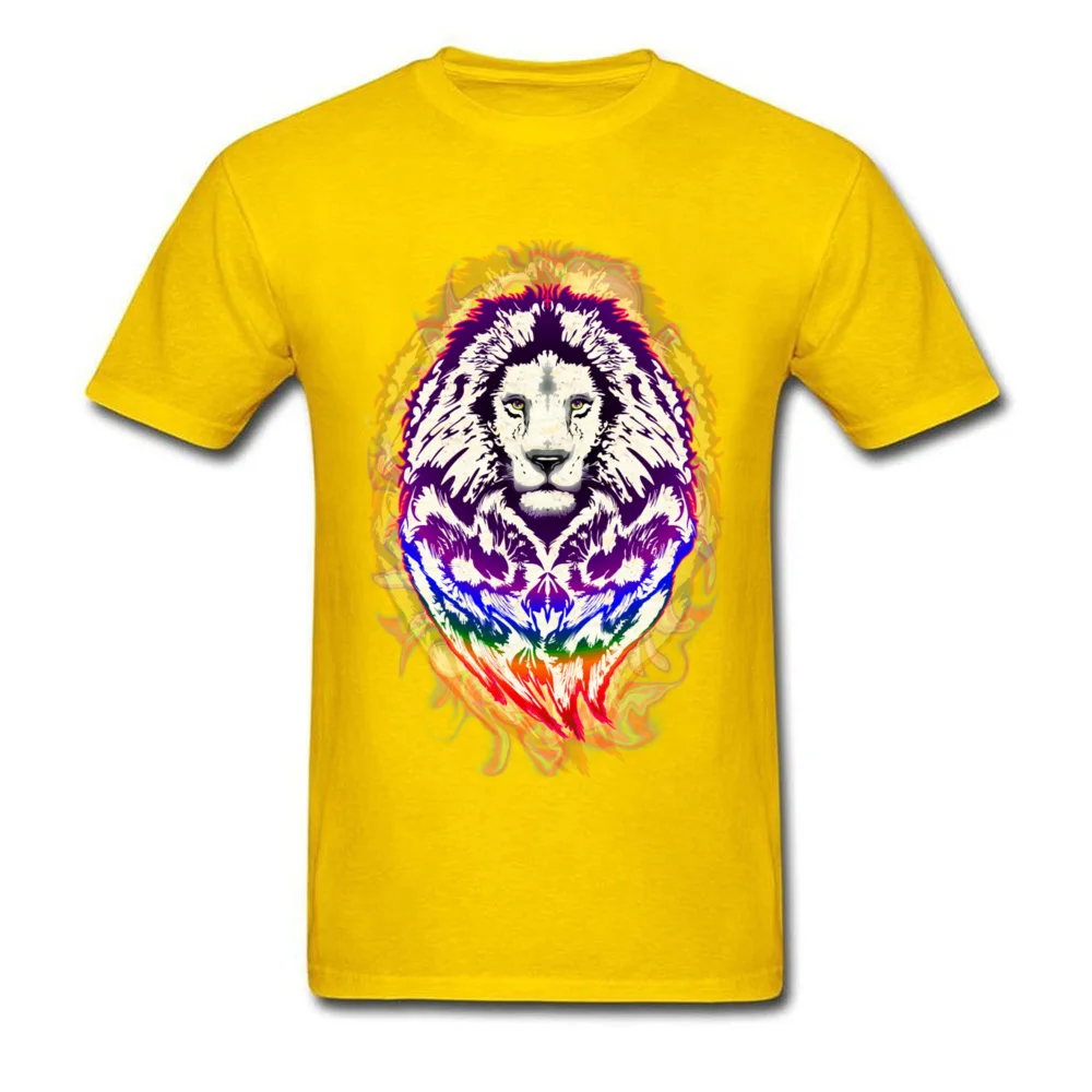 Crazy Top T-shirts Plain Crewneck Lion Psychedelic Pop Art 100% Cotton Fabric Man Tops Shirt Group Short Sleeve Tee-Shirts Lion Psychedelic Pop Art yellow