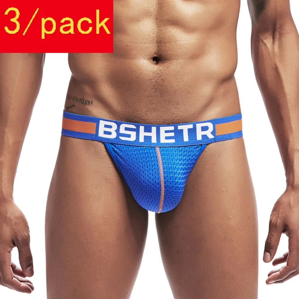 

3 pcs/lot Men thongs BSHETR brand men underwear mesh male jockstrap g-strings breathabl U pouh mens jocks sexy Gay men's thongs