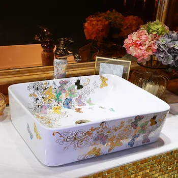 

China Artistic Handmade porcelain Round bathroom counter top ceramic sink bathroom hand basins bathroom sinks rectangular