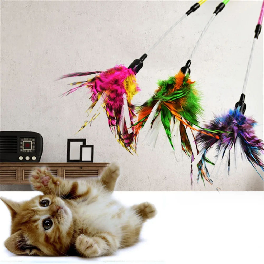3Colors Cat Feather Toys Cat Teaser Cat Sticks Paper Stipe Spiral Feather Stick kitten interactive toys