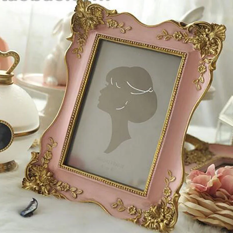 

Pink gold carved resin photo frame home decoration 6 inch photo frame
