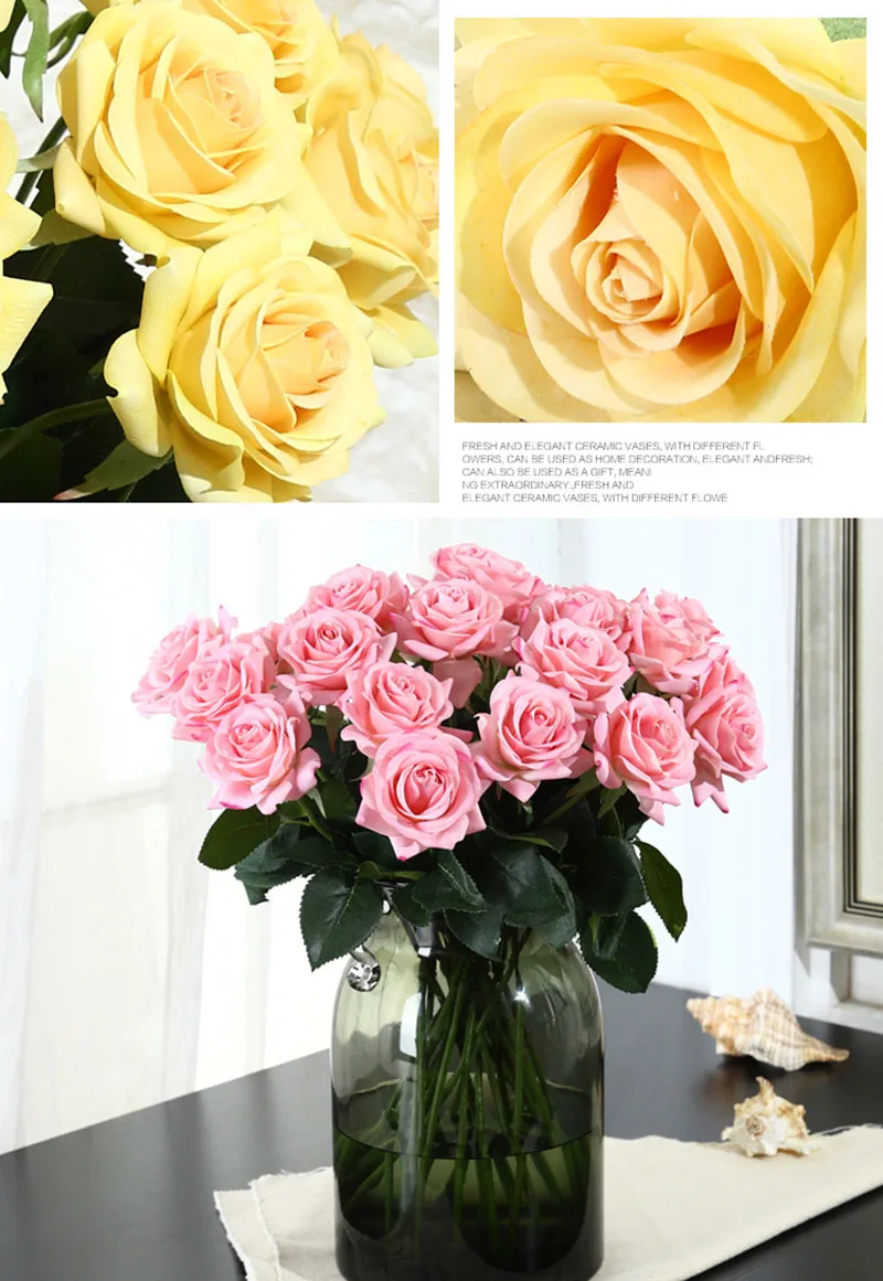 Flone Artificial Silk Really Touch Moisturizing Blue Rose Flower Branch Pink White Red Rose For Wedding Wall Home Decoration Art (18)