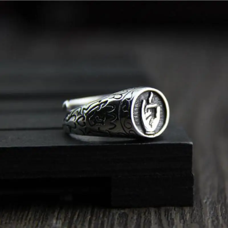 Настоящее 925 пробы Серебряное Винтажное кольцо с ручной гравировкой Будды для мужчин и женщин регулируемый размер