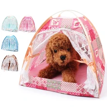 Лето, для отдыха на природе, для питомца, для питомца, для котенка, для кошки, для кровати, милые, кружевные, в клетку и с принтом, палатка для маленьких щенков, собак, игровой дом