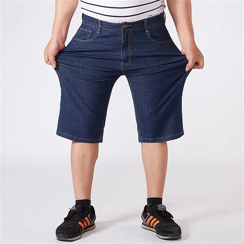 Новые мужские летние Стрейчевые джинсовые шорты мужские свободные с высокой талией экстра большие Прямые повседневные Пять точек тонкие