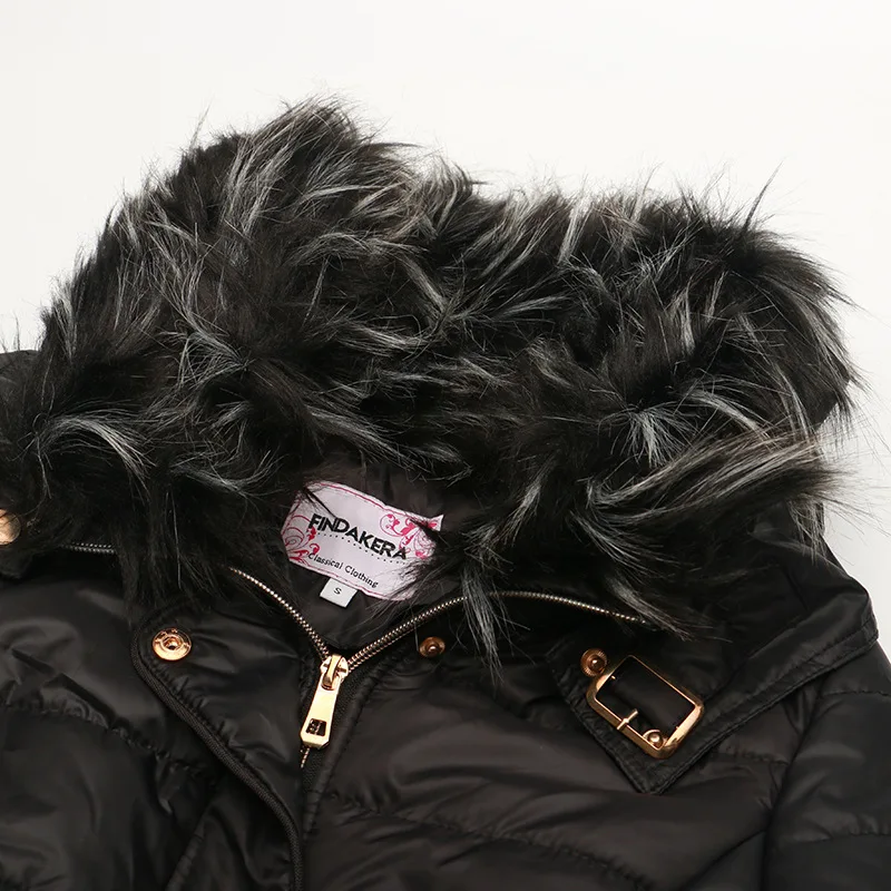 big fur women long padding jacket warm slim winter clothing with belt