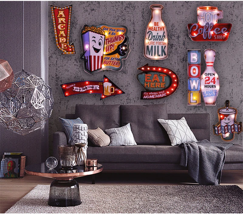 Гамбургер светодиодный металлический знак декоративный Рисунок, для бара, для кафе вывеска домашний Декор стены с подсветкой Висячие неоновые вывески A851