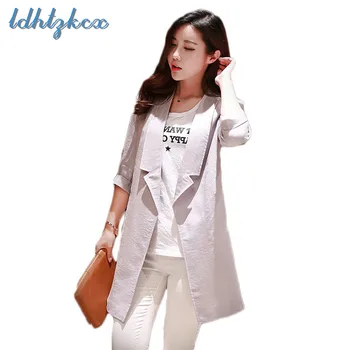 

Solid Color Blazer Women Spring-autumn Korean Version Fashion Office Lady Thin Pockets Notched Slim Long Section Cotton Suit 104