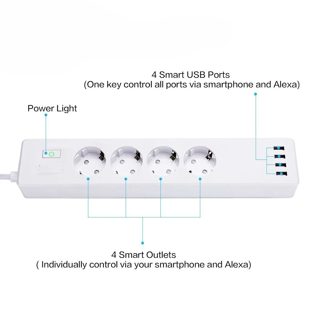 Умный WiFi блок питания Tuya Smart App управление тип-f 4 выхода 4 порта usb индивидуальное управление Alexa Google Home Совместимость