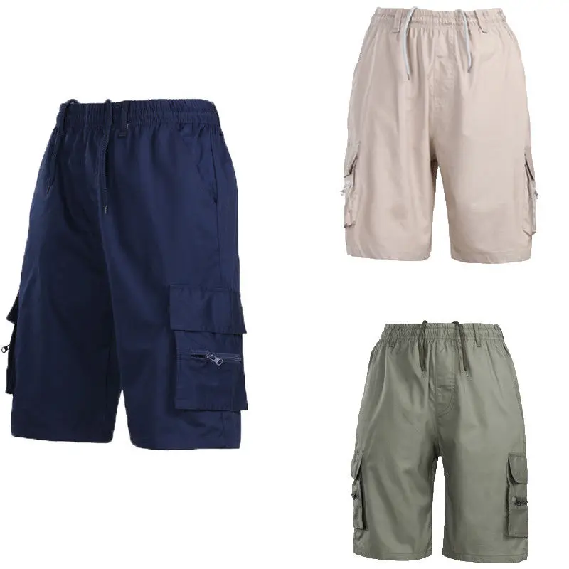 Для мужчин летние эластичные однотонные шорты хлопок легкий грузовые боевые шорты модные Повседневное свободные однотонные шорты