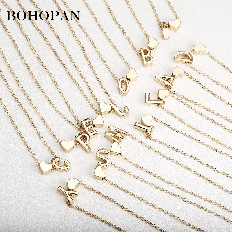 

26 Letters Lover Heart Necklaces Gold Alloy Simple Pendants Necklaces For Women Personalized Name Choker Party collier femme