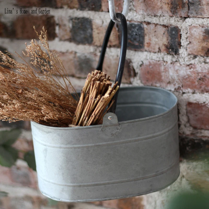stack 2 pieces vintage retro galvanized metal buckets for multiple use (8)