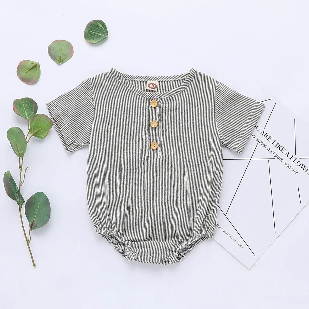 Летняя одежда для малышей 0-12 месяцев, однотонный комбинезон для новорожденных мальчиков и девочек, повседневный комбинезон с короткими рукавами