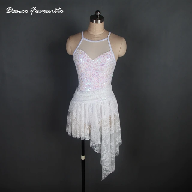 Dance Favourite White Sequin Lace Women Lyrical Dance Costume Ballet
