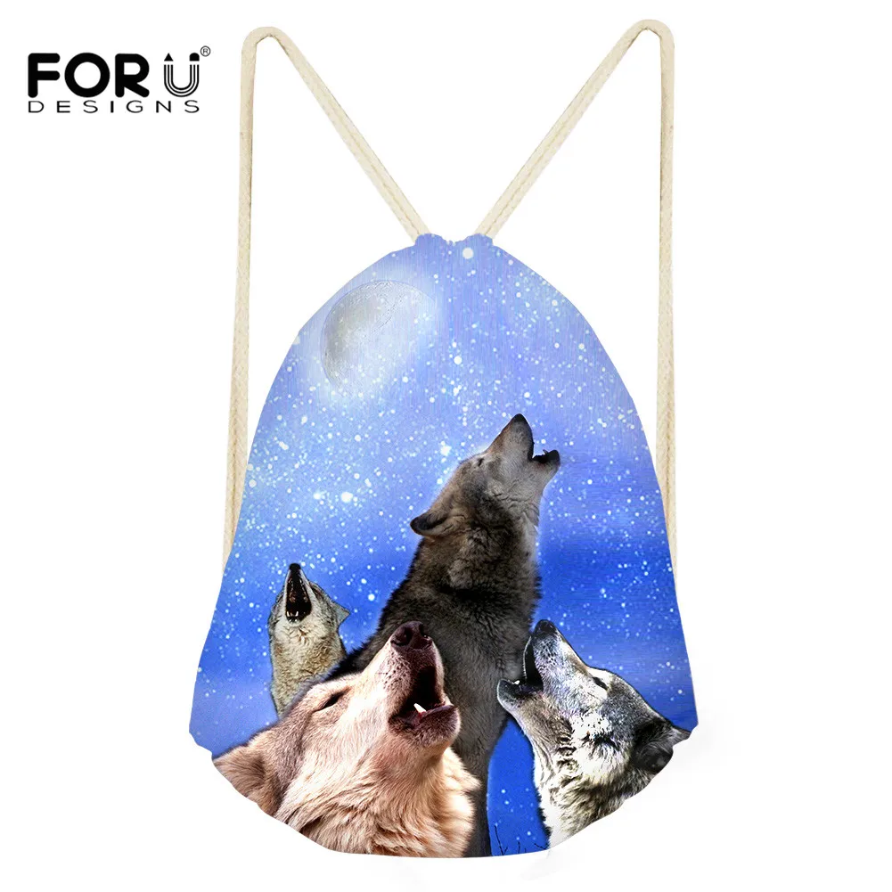 

FORUDESIGNS 3D Printing Wolf Backpack Drawstring Bag For Men Sack Beach Travel Outdoor Shopping Storage Package Pouch Students