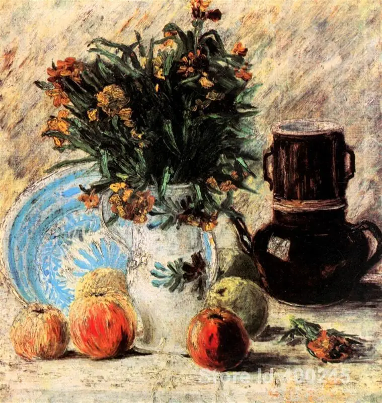 

Paintings of Vincent Van Gogh Vase with Flowers Coffeepot and Fruit art reproductions for sale High quality Handmade