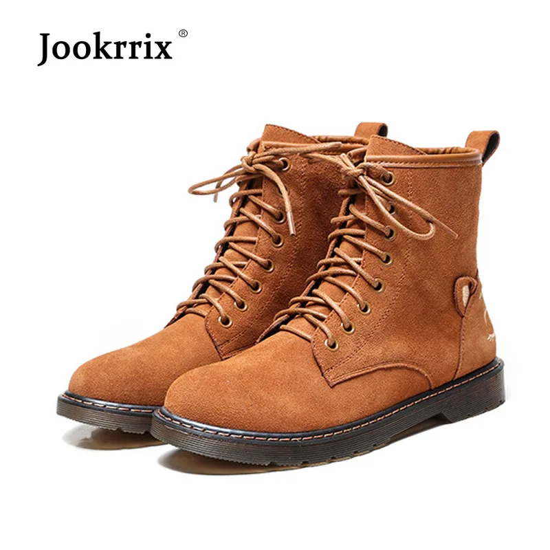 

Jookrrix 2018 New Retro Shoes Women Fashion Brand Martin Boots Black Lady chaussure Gray Autumn Female footware Flock Ankle Boot