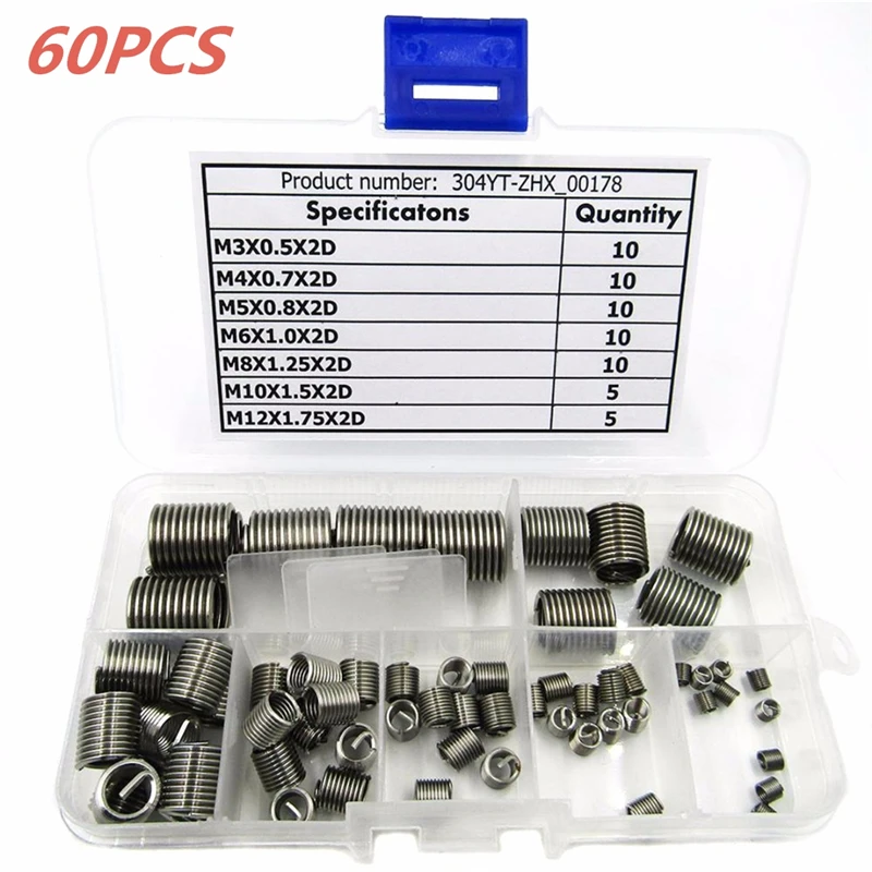 

60Pc/set M3 M4 M5 M6 M8 M10 M12Thread Repair Insert Kit Thread Auto Repair Tool Compatible Hand Tool Set for Car Repairing