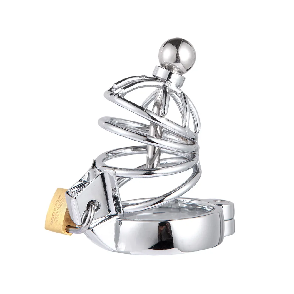 Male Bondage Chastity Cage with Urethral Plug Stainless Steel Metal Cage Cock Lock Penis Ring Sex Products
