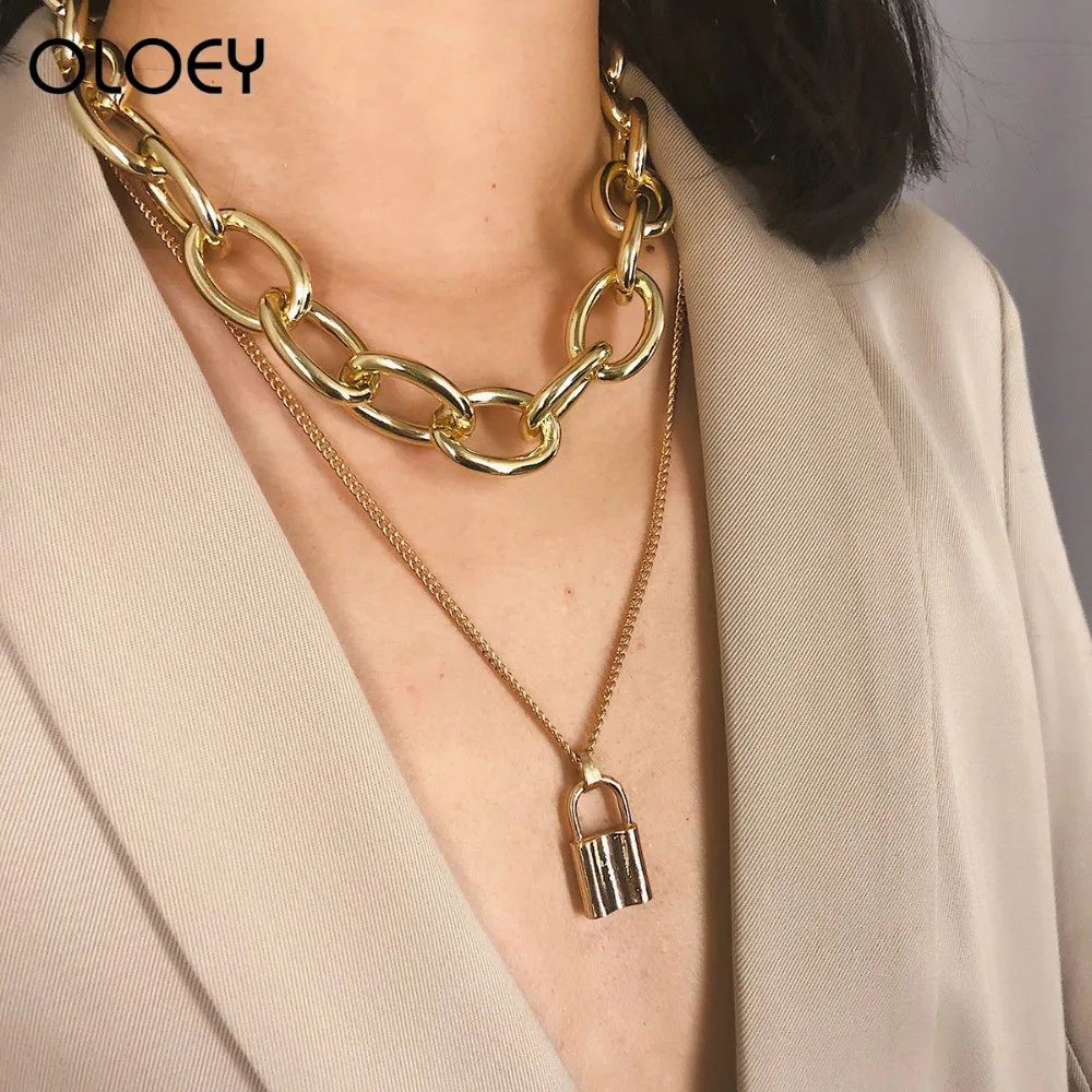 OLOEY 2019 панк женское ожерелье модное Бохо многослойное металлическое с замком
