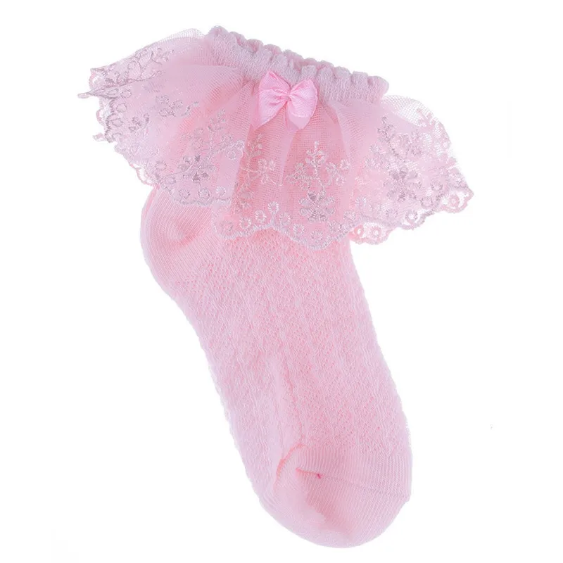 Высокое качество мягкая тонкая летняя одежда для маленьких девочек Детские хлопковые носки с кружевными оборками розовый принцесса сетки