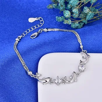 

Korean fashion jewelry hand-inlaid with amethyst Dolphin Chain Bracelet 925 silver white gold plated jewelry bracelet