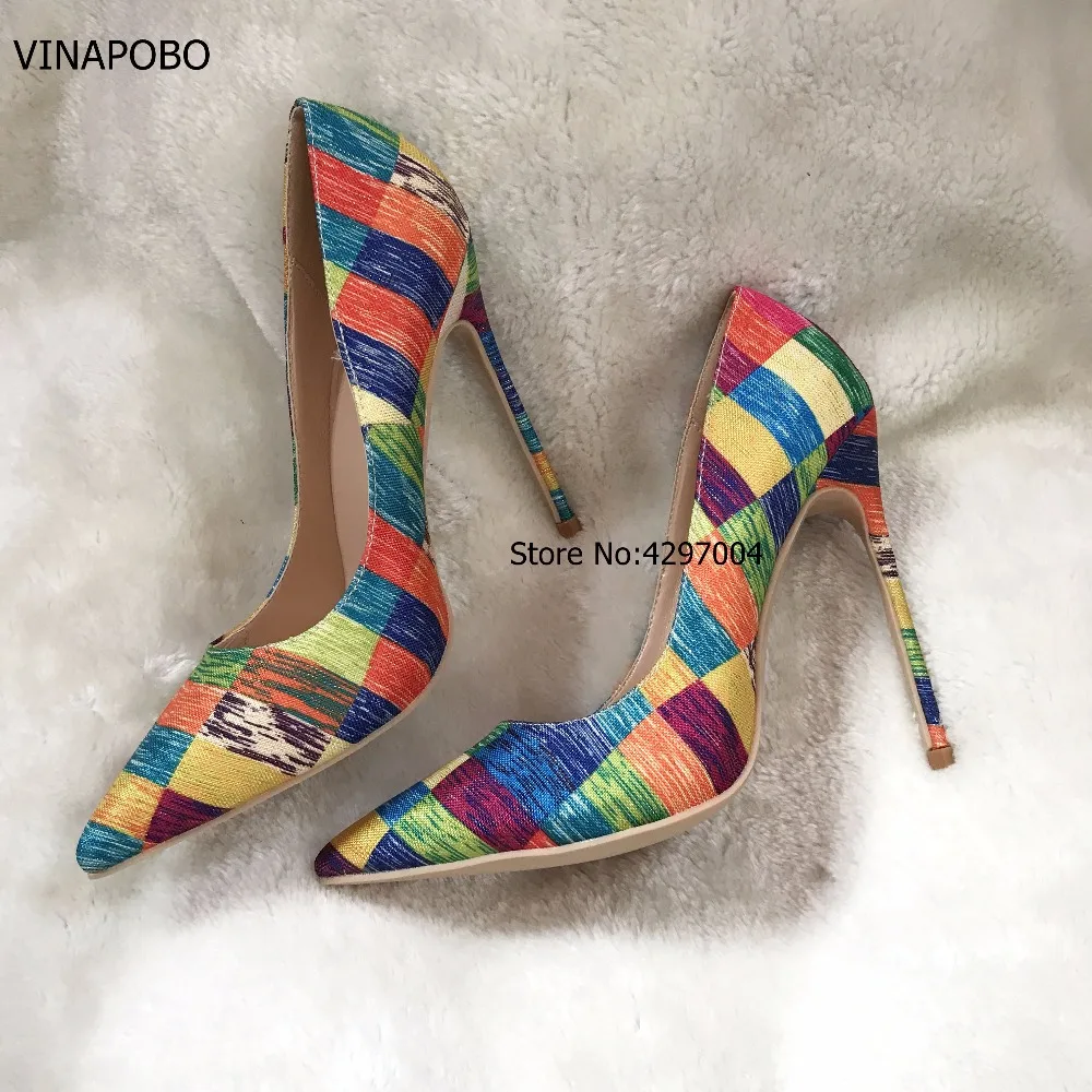 VINAPOBO Stiletto High Heels Women Pumps Colorful Plaid Striped Pointed Toe Shallow Footwear Autumn Party Ladies Shoes SIZE 43 VINAPOBO Stiletto High Heels Women Pumps Colorful Plaid Striped Pointed Toe Shallow Footwear Autumn Party Ladies Shoes SIZE 43