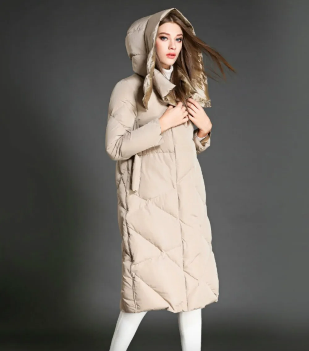 New 2016 Winter Women Duck Down Long Jacket Hood Two Sides Wear Parkas