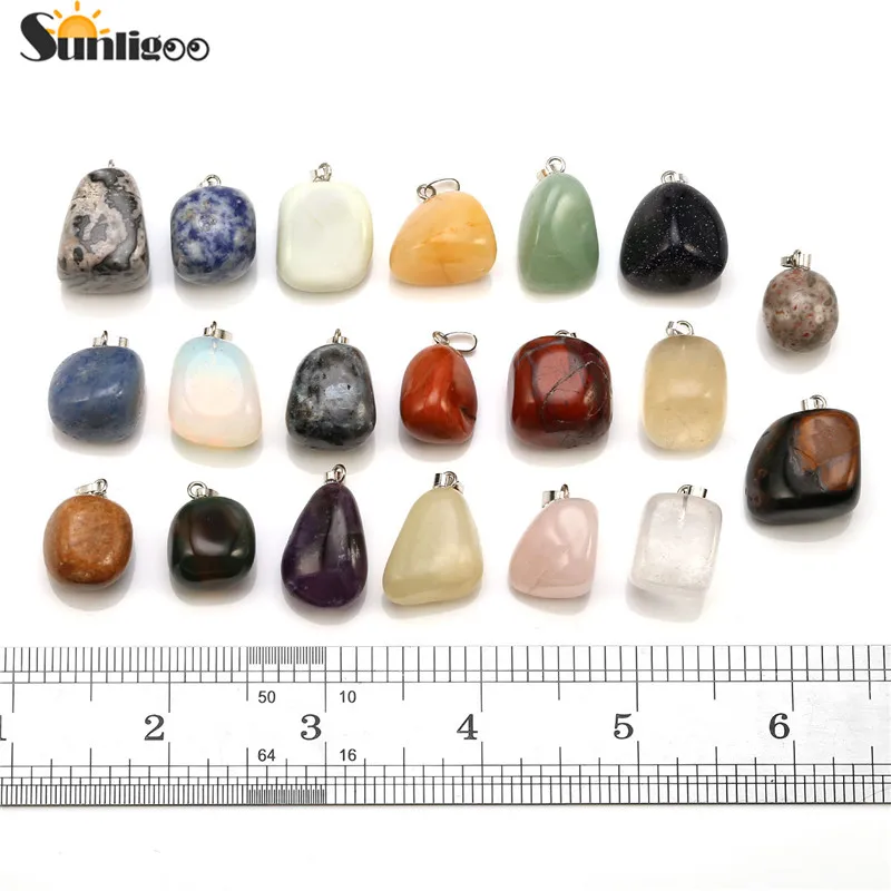 Sunligoo Mineral Rock Tumbled Gemstone Meteorite Fragment Healing Energy Crystal Beads Pendant Necklace Collection Random 20 Pcs