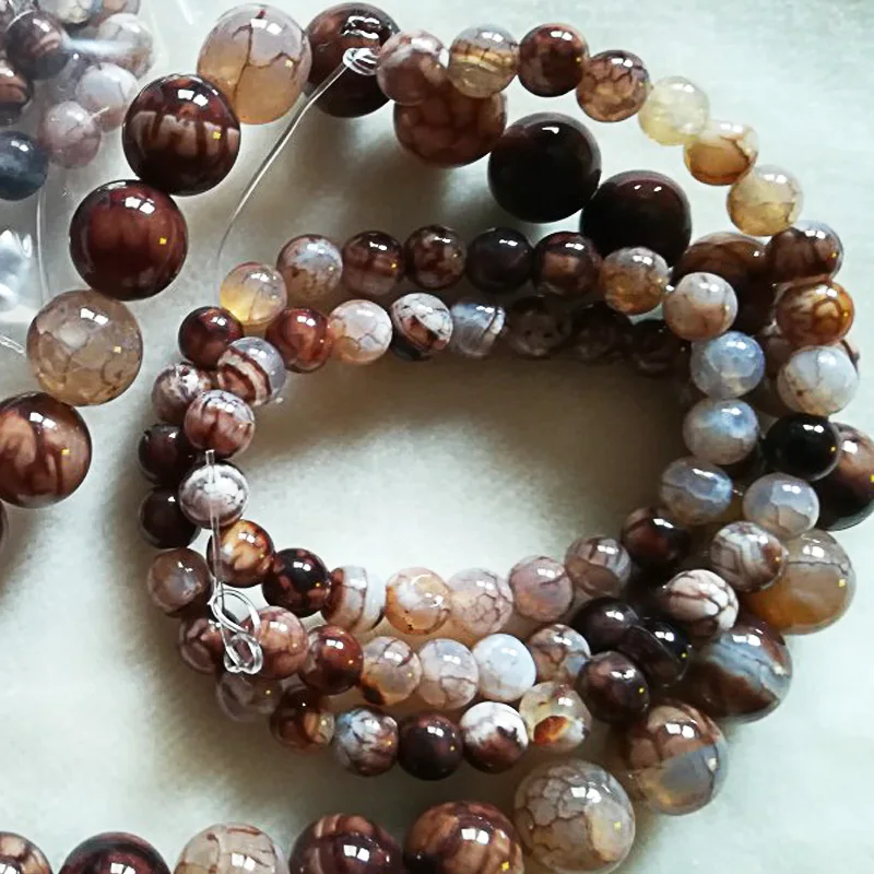 

FLTMRH Natural Stone Coffee Fire Dragon Veins Agates Round Loose Beads 6 8 10 12MM Pick Size For Jewelry Making