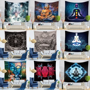 

Indian Buddha Statue Tapestry Wall Hanging Wall Cloth Chakra Tapestries Psychedelic Yoga Carpet Home Decoration