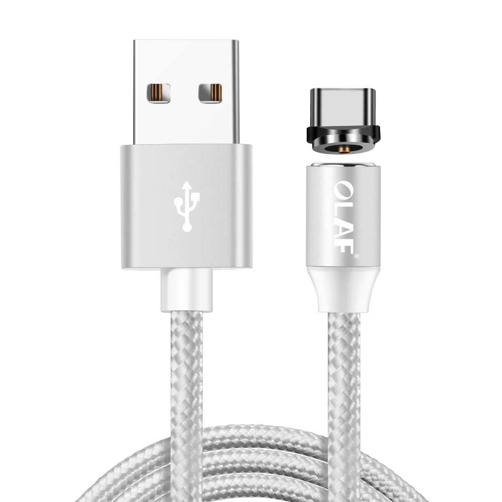 Olaf 2.4A светодиодный магнитный кабель для быстрой зарядки Micro usb type-C 1 м usb type C нейлоновый кабель для samsung S8 для iphone 7 X XR usb c - Цвет: Sliver