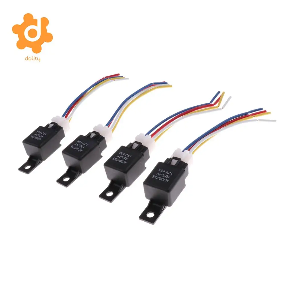  4 Pieces Car 12V 40A 4 Pin SPST Air Conditioning Relay with Harness Socket