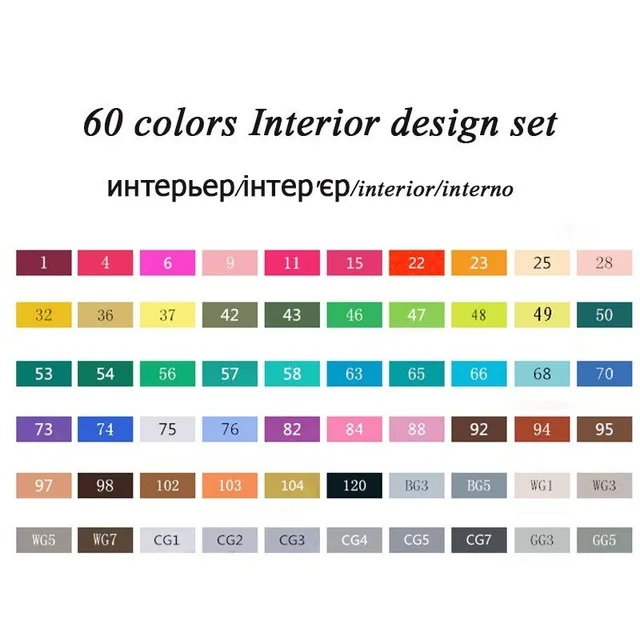 TOUCHFIVE 168 цветов, набор маркеров для творчества, двойная головка, эскизные маркеры, ручка для манги, дизайн для рисования, лайнер, маркеры, художественные канцелярские принадлежности - Цвет: 60 Interior Set