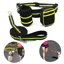 HANDS FREE DOG LEASH Pet Elastic Belt with bungee Large storage pouch Adjustable waist For Sports running hiking walking hand free elastic dog leash adjustable padded waist reflective running jogging walking pet lead belt with pouch bags 4 colors
