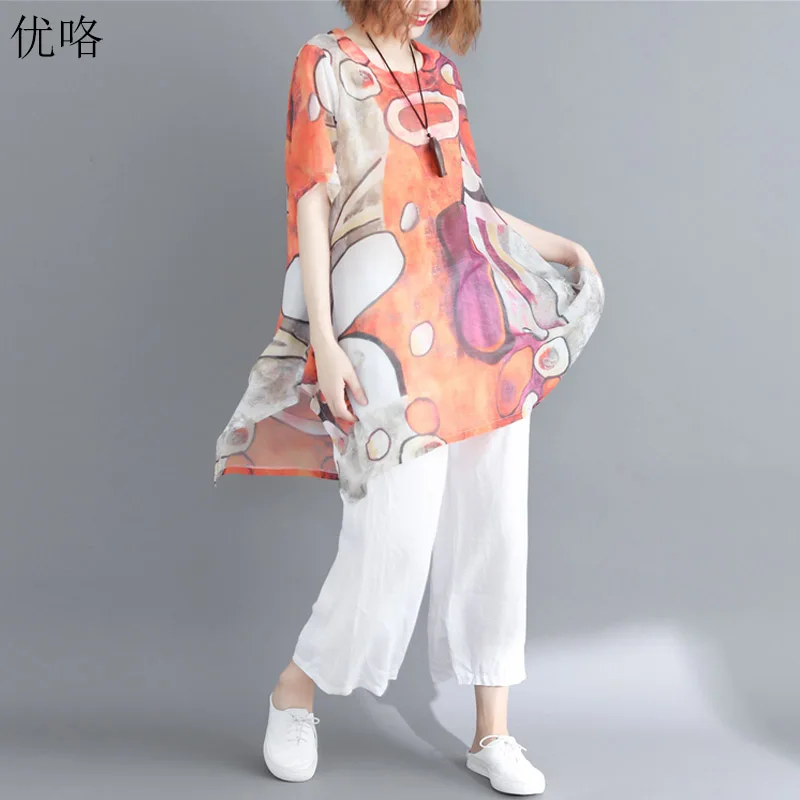 

2019 Summer New Casual Loose Batwing Big Size Abstract Print Women Shirt Blouse Fashion Plus Size Batwing Chiffon Blouses 4XL