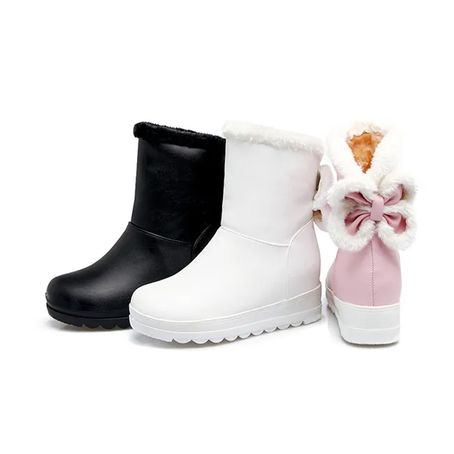 YMECHIC/; милая обувь для девочек в стиле Лолиты с меховой бахромой и бантом; зимние женские ботильоны; цвет розовый, белый; плюшевые зимние ботинки; Botines размера плюс