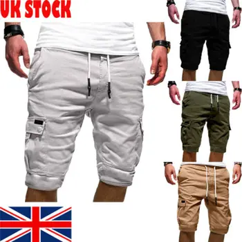 

Stylish Hot Sale Men's Cargo Pockets Shorts Military Army Combat Camo Summer Casual Knee-length Lace-up Solid Shorts M-XXL