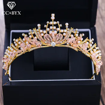 

CC wedding jewelry crown tiara hairbands luxury pearl hair accessories for bridal heart cubic zircon beads princess gifts XY307