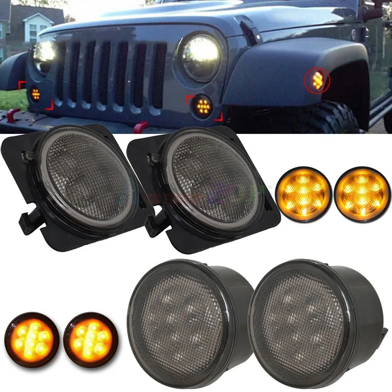 Front Smoked LED Turn Signal  Fender Parking Side Marker Lights for Jeep Wrangler.jfpg.jpaag.fjpg