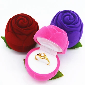 

Flower Rose Shape Wedding Engagement Ring Box Velvet Flocking Earring Necklace Pendant Jewelry Display Box Container Gift Boxes