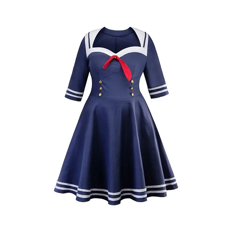 

Summer Blue Elegant Party Plus Size Goth Retro Women Dresses Sexy Aline Vintage Button Bowknot OL Ladies Female Gothic Dress