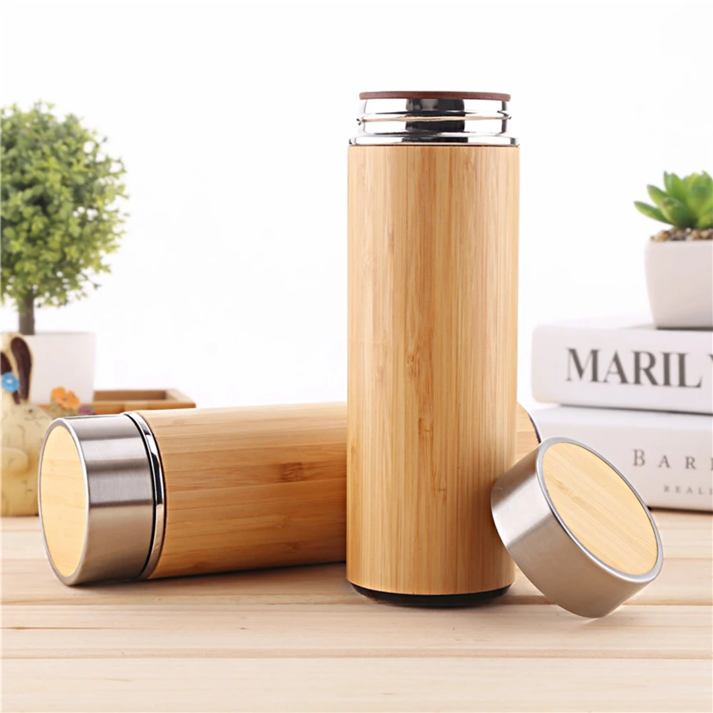 

Creative Bamboo Thermos water Bottle , 450ml Stainless Steel Tumbler Vacuum Flasks , Insulated Bottles Coffee Mug For Travel Tea