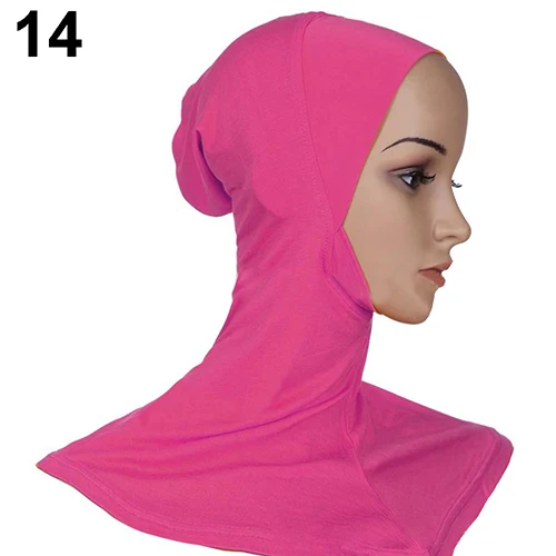 Повседневная женская мусульманская Модальная Кепка хиджаб с полным покрытием, мусульманская головная одежда, одноцветная шапка, подшарф, один размер - Цвет: Rose Red