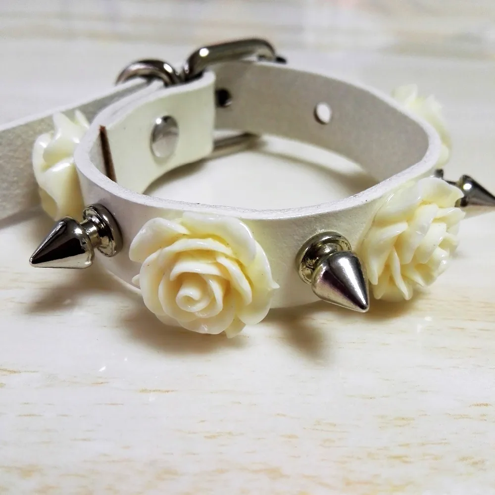

Fashion Sexy Lolita Fashion Harajuku Handmade Leather Rock Punk Rivets Spikes Flower Bracelet Bangle wrist belt free shipping