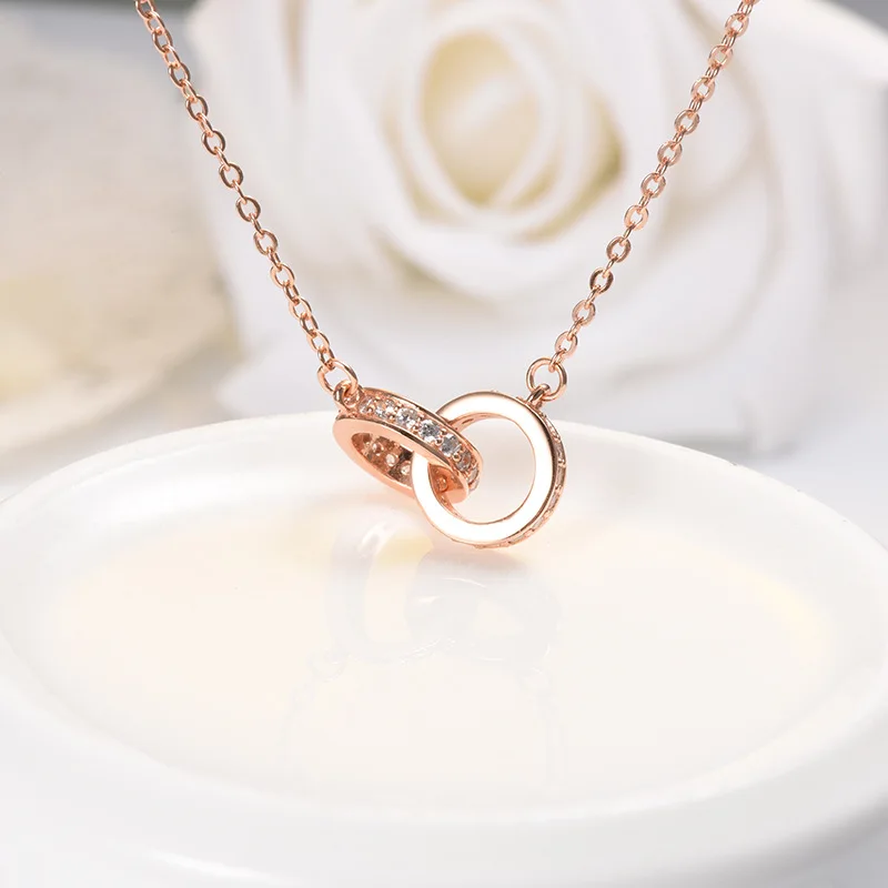 Original Korean fashion sterling silver double round necklace pendant